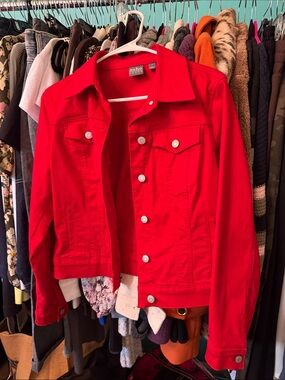 Soho Bright Red Denim Jacket - Women's Trucker Style